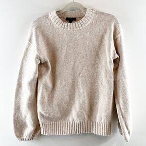 J. Crew Marled Ribbed Trim Crewneck Cotton Sweater Tan Beige Small